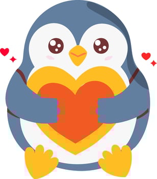 penguin hugging a heart cute vector