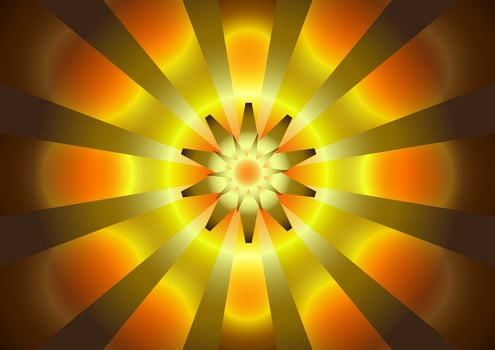 A golden sunburst with a black background vector