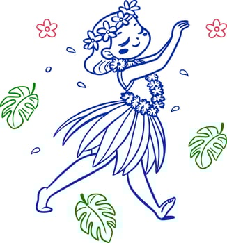 A cartoon girl in a hawaiian dress dancing vector
