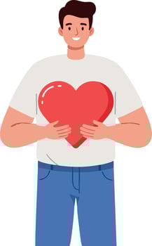 Man holding red heart symbol for love and affection illustration vector