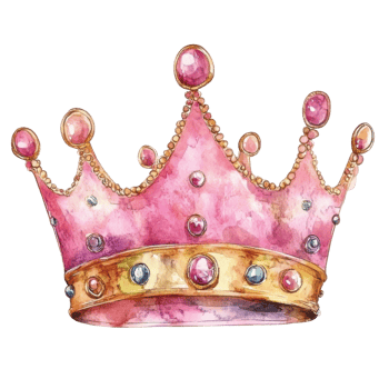 Pink watercolor crown art on transparent background png