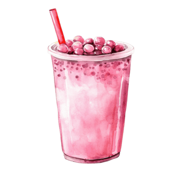 Pink boba tea with straw on transparent background png