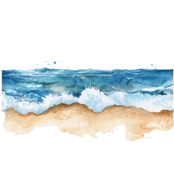 Watercolor beach scene on transparent background png