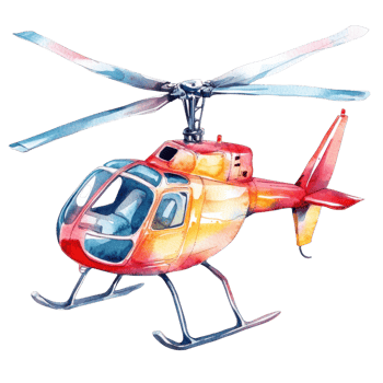 Watercolor helicopter art on transparent background png