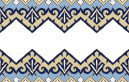 Tribal pattern, fabric border, blue vintage carpet pattern elements, free space for text, transparent background png