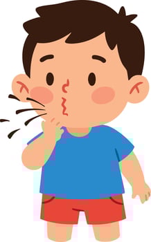 Boy blowing whistle with pursed lips in casual summer outfit illustration vector