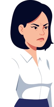 Angry woman with black hair and white shirt expressing frustration illustration vector