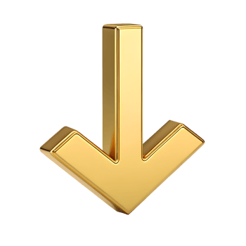 3D Golden Arrow Down Icon Luxury Download Symbol Shiny Metallic Pointer png