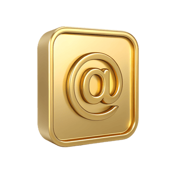 Golden 3D Email Icon At Symbol Contact Us Square Button Luxury Graphic Design Element png