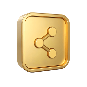 3D Golden Share Icon Social Media Network Connection App Button Luxury Gold Symbol Sharing png