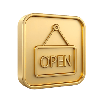3D Render of Gold Open Sign Square Icon Business Store Grand Opening Luxury png