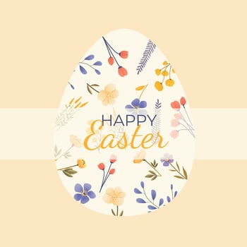 Template with cute Easter egg, spring flowers and trendy typography design in pastel colors vector