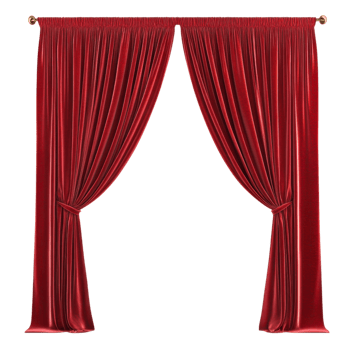 Red velvet parted drapes on transparent background png
