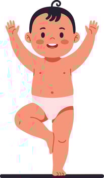 Baby boy standing on one leg in diaper happy and playful illustration vector