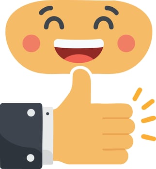 Smiling Face Emoji with Thumbs Up Hand Gesture for Positive Feedback and Approval in Illustration vector