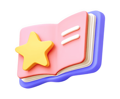 Open book 3D icon with a yellow star, symbolizing knowledge, learning, or achievement. Great for educational, literary, or review-themed designs and apps. png