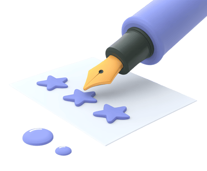 Elegant 3D fountain pen drawing blue stars on paper. Symbolizes creativity, artistic expression, writing, or making a mark. For art or literary concepts. png