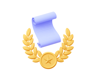 3D rolled scroll with gold medal and laurel wreath, for academic achievement, official certification, or prestigious award. For graduation or honors. png