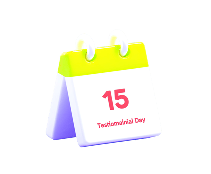 3D calendar marking 15th as 'Testimonial Day,' highlighting customer feedback, reviews, and social proof. For testimonial collection campaigns. png