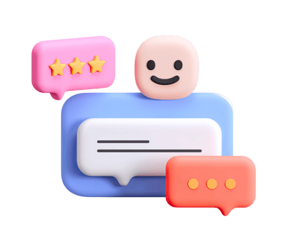 Modern 3D chat interface with smiley, star rating, messages, for positive customer feedback, excellent service review, or happy user communication. png