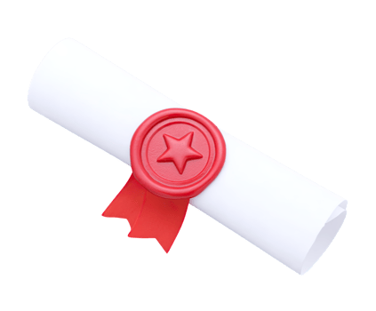 Classic 3D rolled white scroll with a prominent red wax seal, representing official documents, decrees, certifications, or historical records. Isolated for design use. png