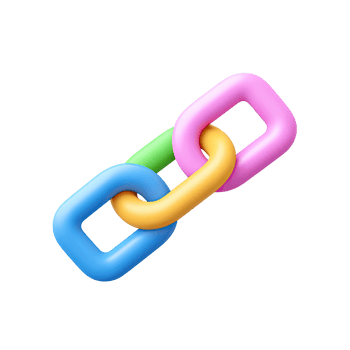 Colorful 3D chain link icon. Symbolizes connection, teamwork, strength, relationships. Perfect for partnership or blockchain concepts. Rendered, isolated. png