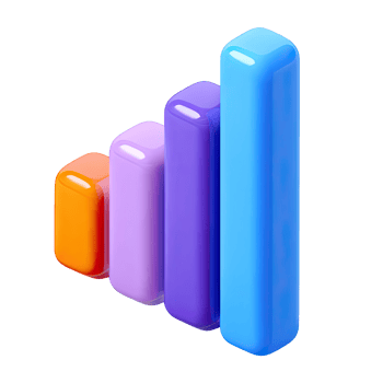 Dynamic 3D bar chart icon, vibrant colors. Illustrates growth, statistics, data analysis. Perfect for business presentations or infographics. Rendered, isolated. png