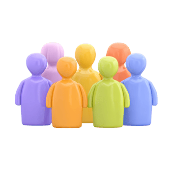 Colorful 3D group of people icon. Symbolizes teamwork, community, collaboration, diversity. Ideal for networking or audience representation concepts. Rendered, isolated. png