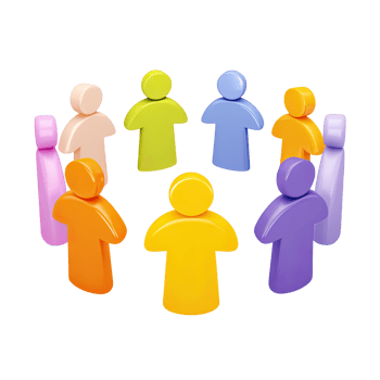 Diverse 3D team icon, figures in circle. Represents collaboration, workforce, community, human resources. Ideal for business meetings or projects. Rendered, isolated. png