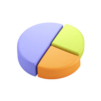 Vibrant 3D pie chart. Represents statistics, data analysis, detailed reports. Perfect for visualizing market share or financial data breakdowns. Rendered, isolated. png