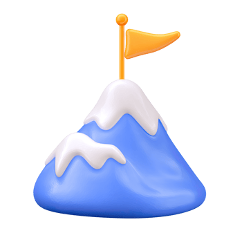 Snow-capped 3D mountain with orange flag. Symbolizes success, achievement, reaching goals. Perfect for leadership or overcoming difficult challenges. Rendered, isolated. png