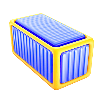 Blue and yellow 3D shipping container icon. Symbolizes global trade, logistics, cargo transport, and supply chain management. Ideal for freight businesses. Rendered. png