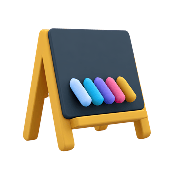 3D chalkboard easel with colorful chalk sticks. Symbolizes classroom teaching, lessons, learning, and traditional educational methods. Rendered visual, isolated for design. png