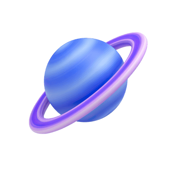 Blue 3D planet with purple rings. Symbolizes space exploration, astronomy education, planetary science, and learning about the universe. Rendered visual, isolated asset. png