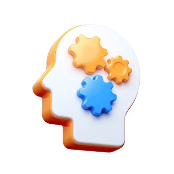 3D head profile with colorful gears inside. Represents critical thinking, problem-solving, cognitive processes, and intellectual development in education. Rendered, isolated. png