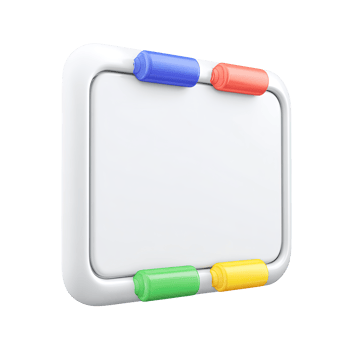 Classic 3D whiteboard with colorful markers. Ideal for classroom teaching, presentations, and brainstorming educational ideas. Rendered and isolated for use. png