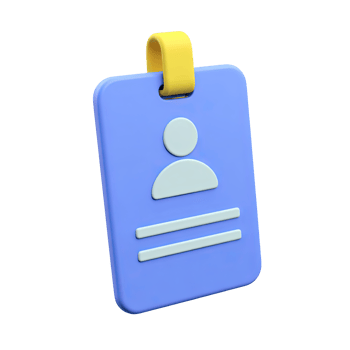 Blue and yellow 3D ID badge or card icon. Represents student identification, school access, or educational membership. Rendered and isolated for design use. png