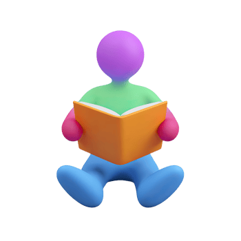 Abstract 3D figure reading a book. Symbolizes learning, studying, knowledge acquisition, and education. Rendered and isolated for conceptual use in design. png