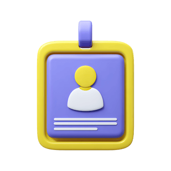 Purple and yellow 3D ID badge icon with person silhouette. Symbolizes student or staff identity, school access, educational verification. Rendered and isolated. png