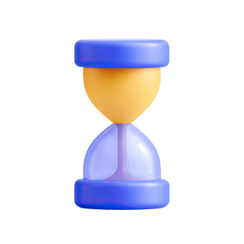 Blue and yellow 3D hourglass or sand timer. Symbolizes time, deadlines in education, patience, and historical study. Rendered and isolated for design work. png