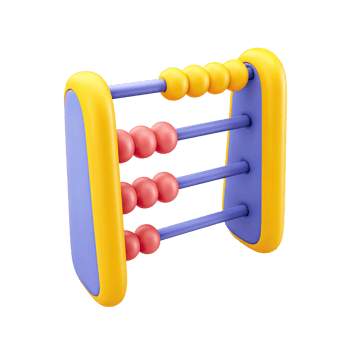 Yellow and blue 3D abacus. Symbolizes mathematics, foundational learning, counting skills, and early childhood education. Rendered and isolated graphic asset. png