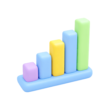Colorful 3D bar chart showing upward growth. Represents positive market trends, financial progress, and data analysis. Ideal for business reports. Rendered visual, isolated. png