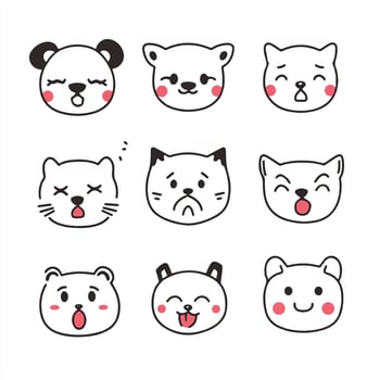 Set of cute animal faces illustration vector