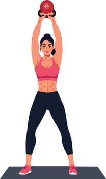 Woman Exercising with Red 16kg Kettlebell Fitness Training Illustration vector