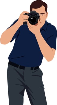 Male photographer holding camera taking photo in casual outfit illustration vector