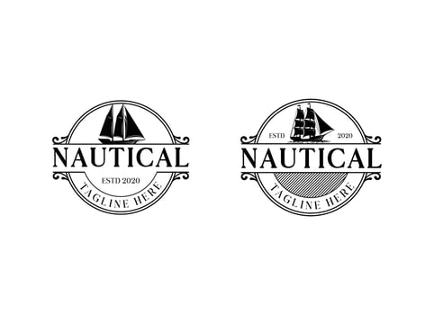 Vintage traditional ship logo design template vector
