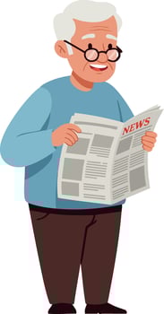 Elderly man reading newspaper casual clothing illustration vector