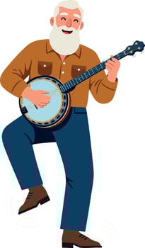 Elderly man playing banjo musical instrument folk music illustration vector