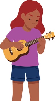 Girl playing ukulele in casual clothes with red hair and purple shirt illustration vector
