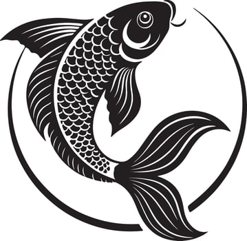 Abstract fish design with circular motion, soft tails, and subtle fins symbolizing continuity, peace, and balance in aquatic environments. vector